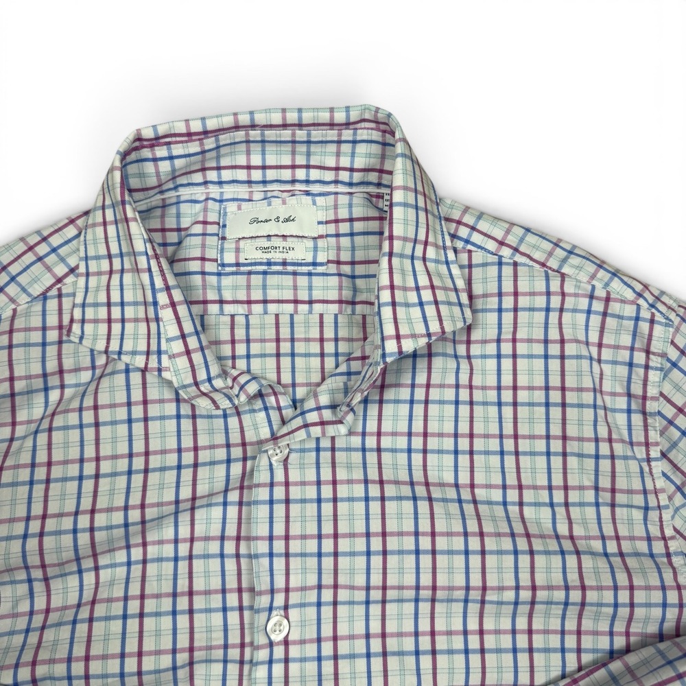 Porter & Ash Comfort Flex Mens XL Plaid Button Down Shirt Blue Purple Stretch